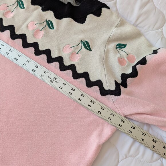 Unique Vintage 3/4 sleeve pink cherries fair isle sweater EUC 4X 5X - Picture 5 of 10